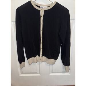 23 Vingt Trois Arrondissements Button Up Cardigan Black Cream Sz 38 US‎ Sz 6